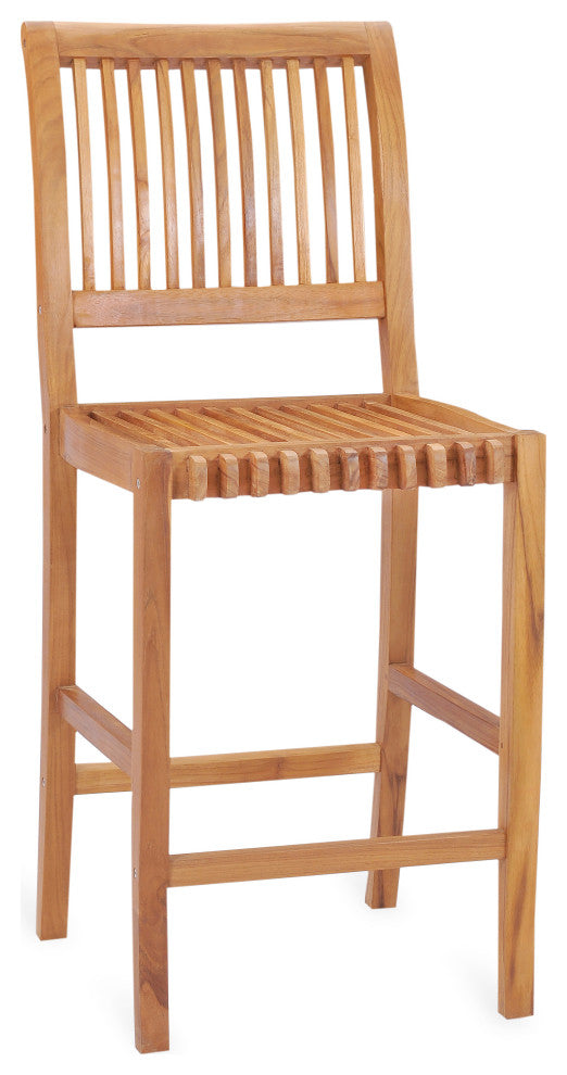 7 Piece Teak Wood Castle 71" Rectangular Patio Bistro Bar Set with 6 Barstools