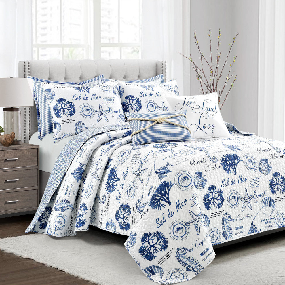 Harbor Life Quilt 7 Piece Set, Indigo, Full/Queen