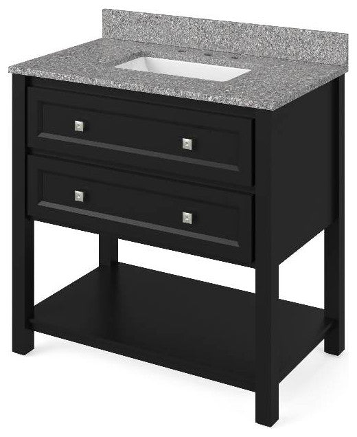 Adler Transitional 36" Black Vanity, Boulder Cultured Marble Vanity Top