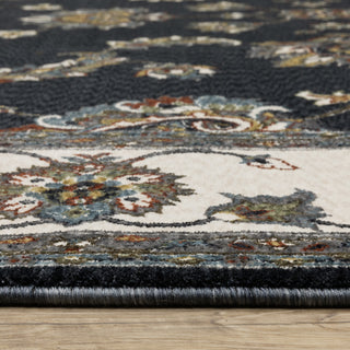 Vaughan Bordered Traditional Navy/ Ivory Fringe Edge Rug 7'10" x 10'10"