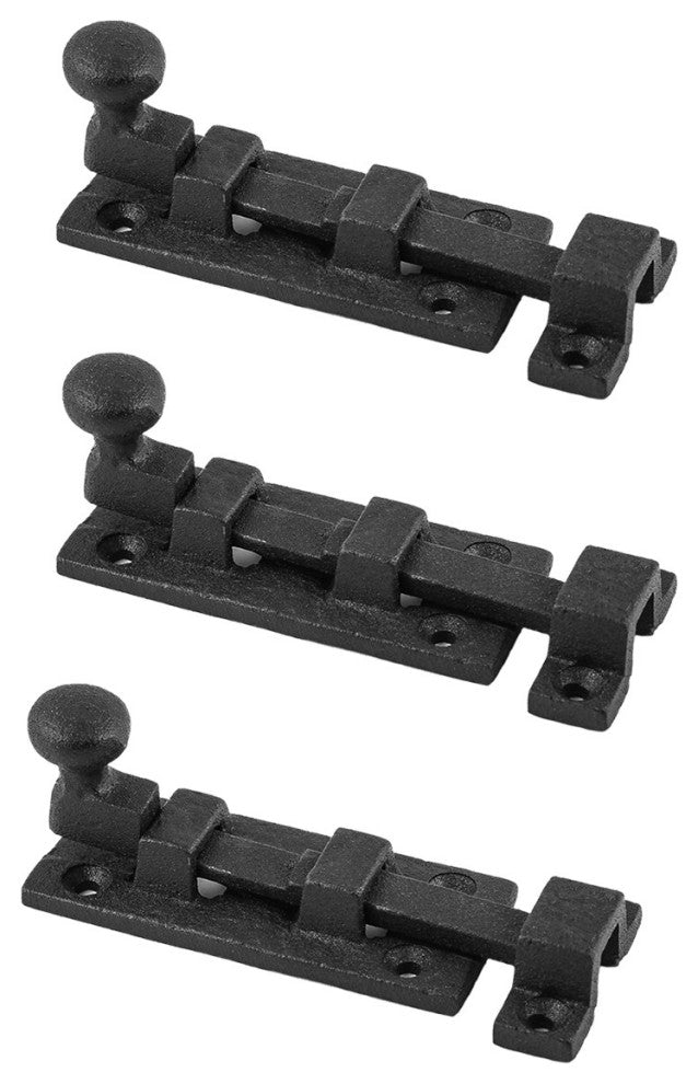 Black Wrought Iron Slide Bolt 3.5" Wide Rustproof Finish Door Bolt