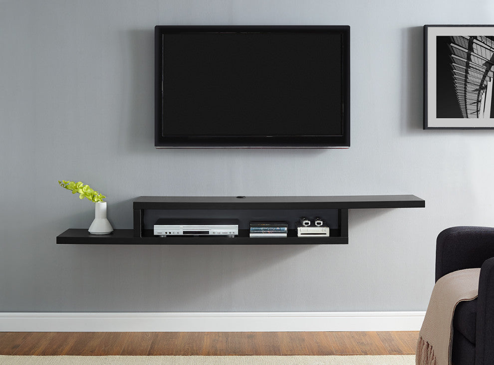 Asymmetrical Wall Mounted TV Console Wood Entertainment Center 72-inch , Black