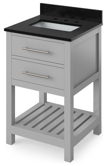Wavecrest Contemporary Grey 24" Vanity, Black Granite Vanity Top