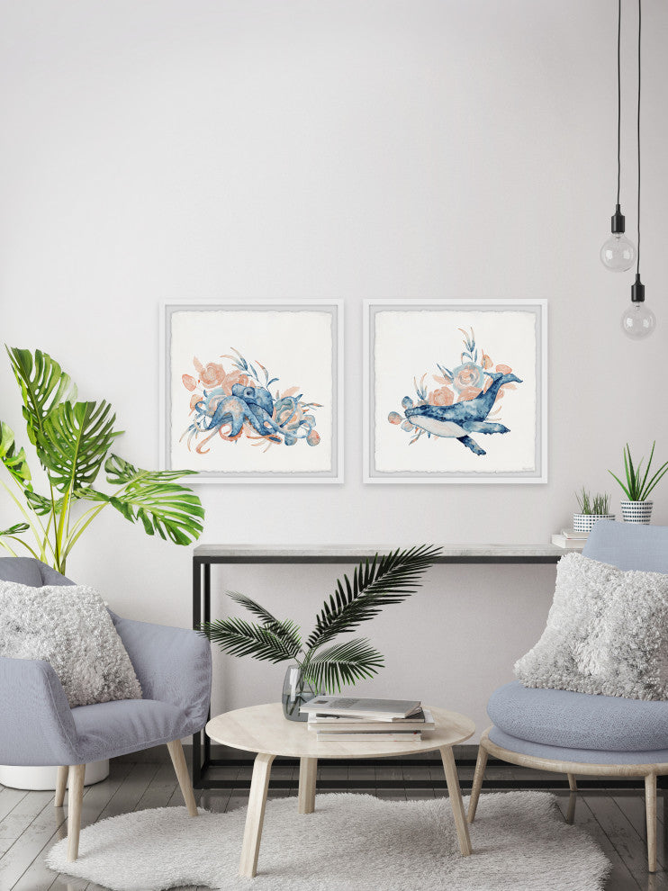 Octopus and Whale Diptych, 2-Piece Set, 18x18 Panels