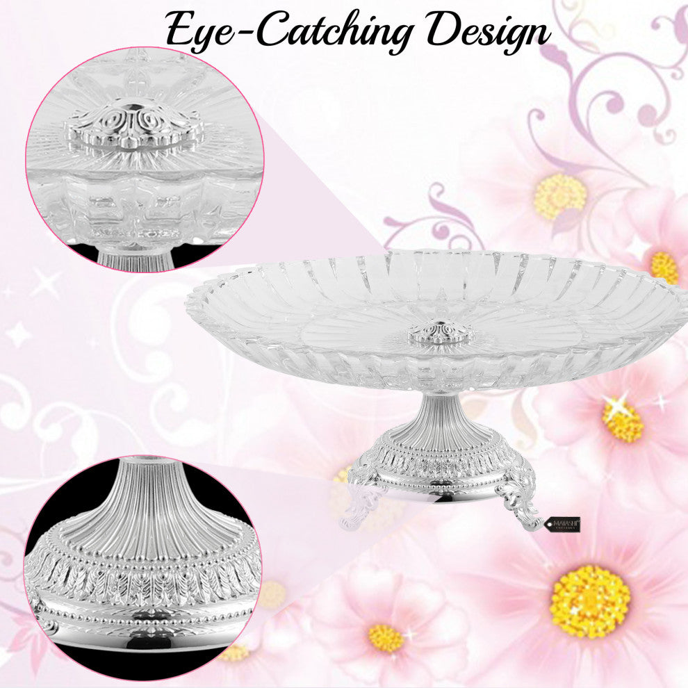 Crystal Round Serving Platter With Silver Plated Pedestal Base