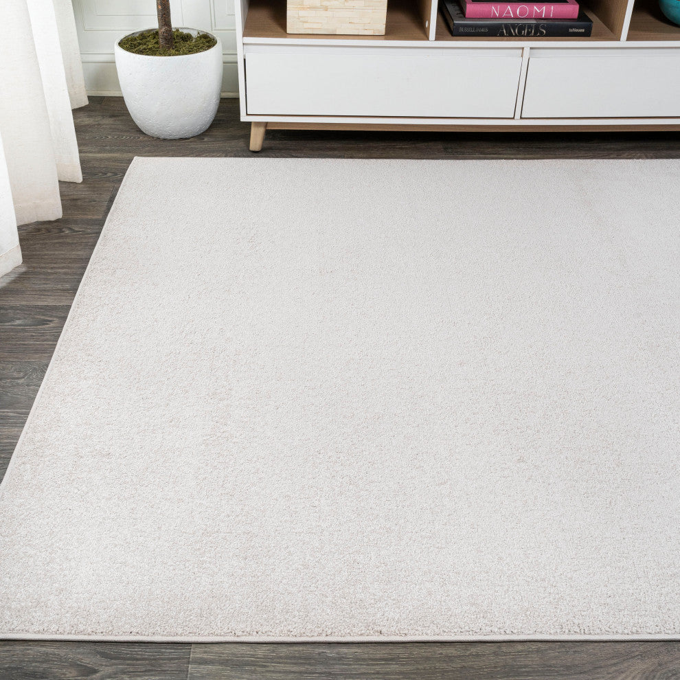 Haze Solid Low-Pile Runner Rug, Ivory, 5 X 8