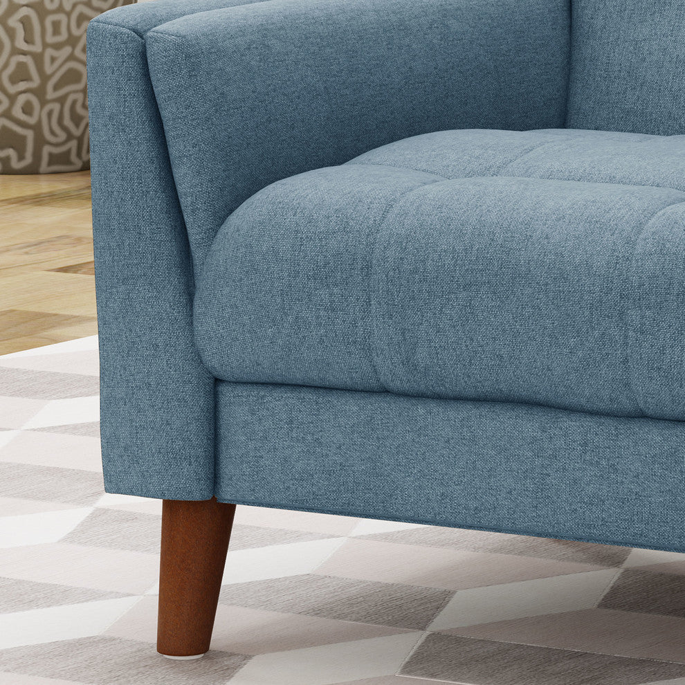 GDF Studio Evelyn Mid Century Modern Fabric Arm Chair, Blue/Walnut