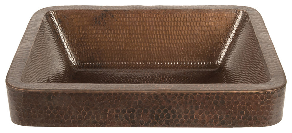 Premier Copper VREC17SKDB 17 Inch Rectangle Skirted Vessel Hammered Copper Sink