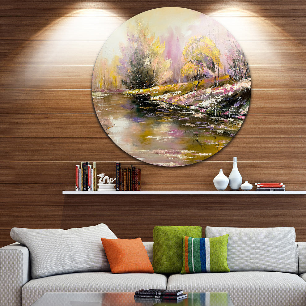 River'S Farwell To Autumn, Landscape Large Disc Metal Wall Art, 23"