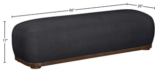 Calum Upholstered Bench, Black, Chenille Fabric, Brown Walnut Finish
