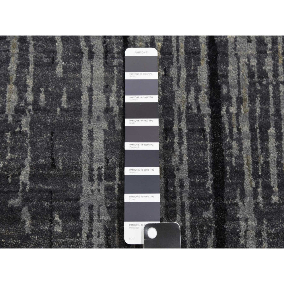 Blue, Modern Ombre Design, Pure Wool Hand Knotted Oversized Rug, 12'2"x15'0"