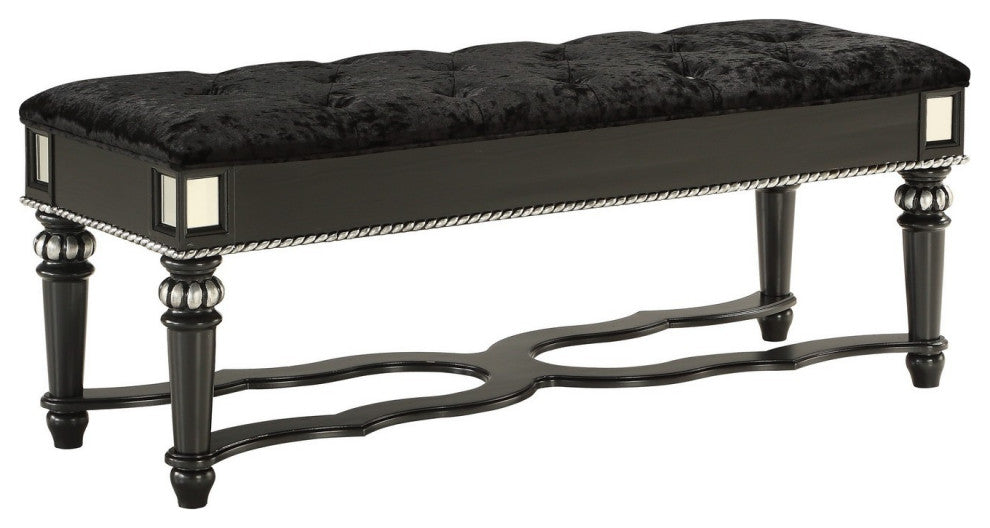 HomeRoots Black Heirloom Appearance Bench With Intricate Carvings
