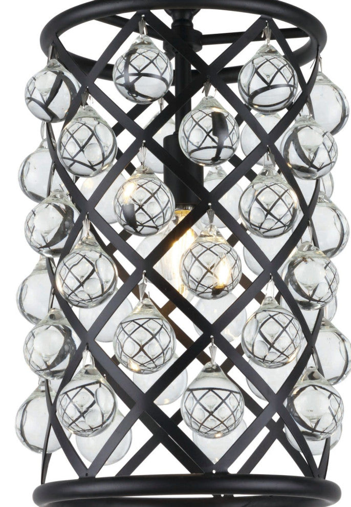 Elegant Lighting 1204D8/RC Madison 8"W Crystal Mini Pendant - Matte Black