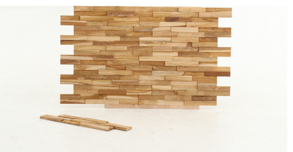 Nordic Rustic Style 3D Teak Wall Panel, 11 Pieces