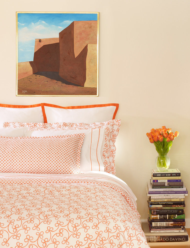 Sofie Pillowcases, Orange, Set of 2, White With Orange, Standard