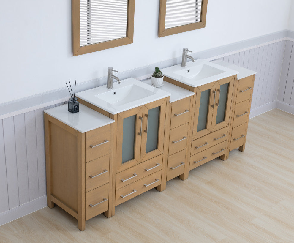 Vanity Art Freestanding Bathroom Vanity Set with Ceramic Top & Mirror