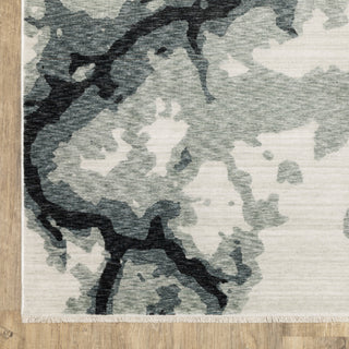 Easely Modern Abstract Elements Blue/ Ivory Area Rug, 3'3" x 5'