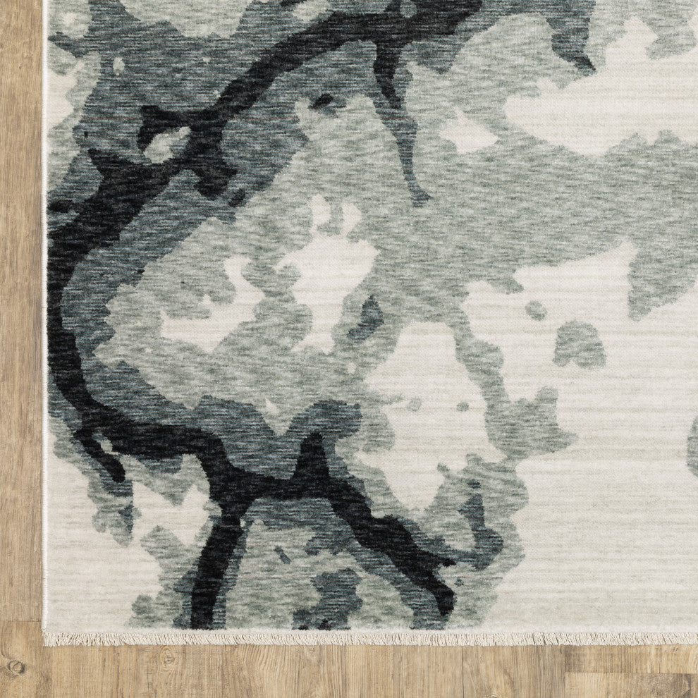 Easely Modern Abstract Elements Blue/ Ivory Area Rug, 3'3" x 5'