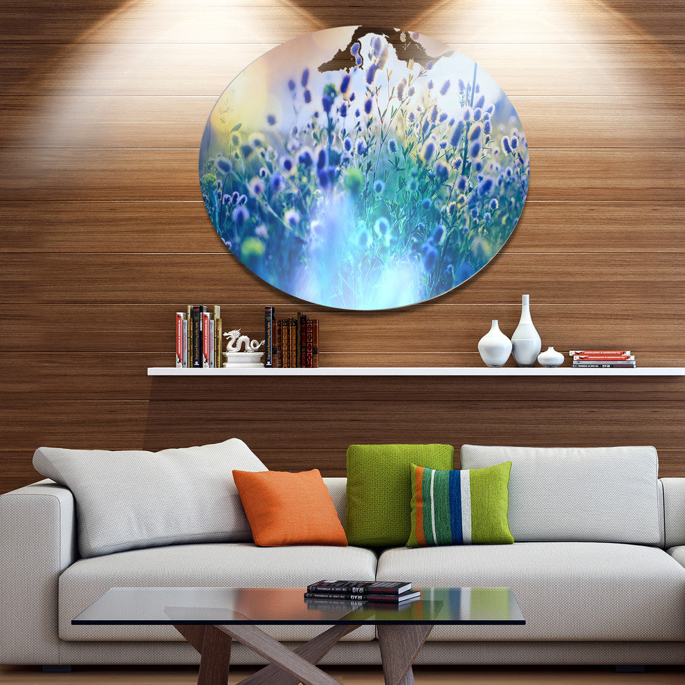 Blue Summer Flowers On Meadow, Floral Round Wall Art, 11"