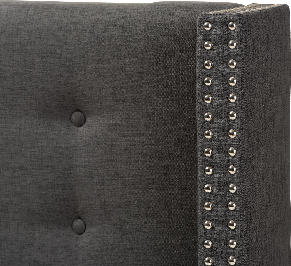 Ginaro Dark Gray Button-Tufted Nail Head King Size Winged Headboard