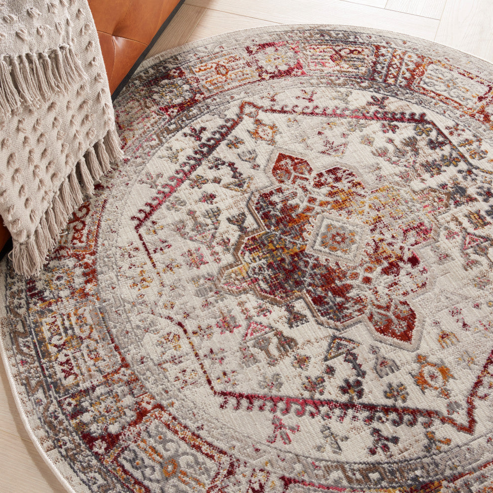 Nourison Vintage Kashan 4' x Round Ivory Red Vintage Indoor Area Rug