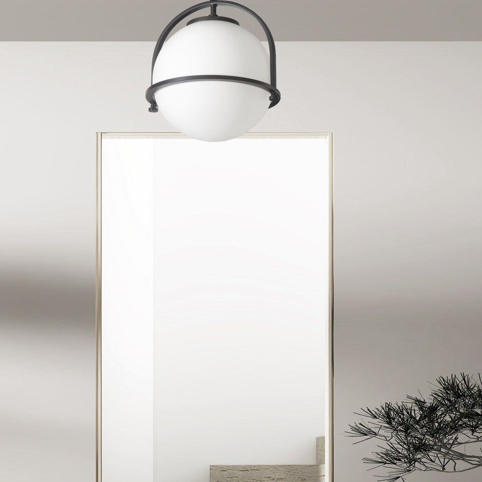Paola Contemporary 1 Light Matte Black White Metal Semi-Flush Mount