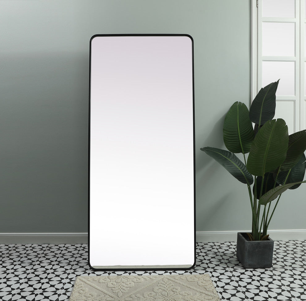 Soft Corner Metal Rectangle Mirror 32X72 Inch, Black