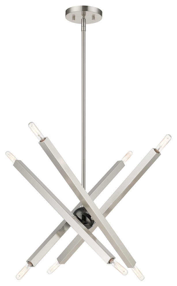 Livex Lighting Monaco 8-Light Brushed Nickel Chandelier With Black Chrome Accent