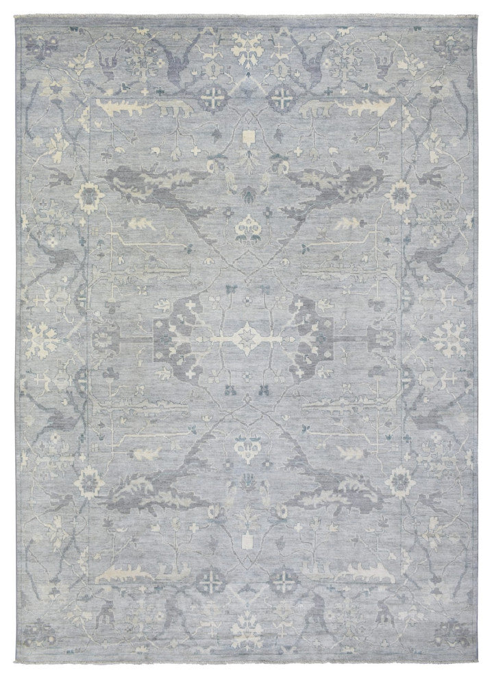 Gray Afghan Oushak Flowing Open Design Hand Knotted Pure Wool Rug, 10'2"x13'10"