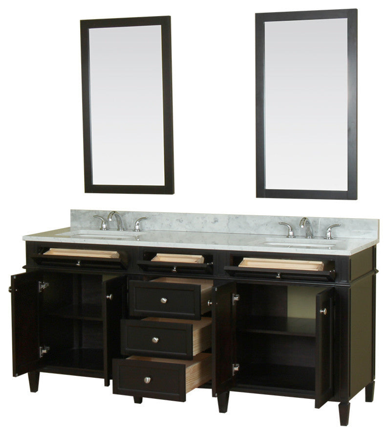 Samantha 72" Bathroom Vanity With Carrera Marble Top and Mirror