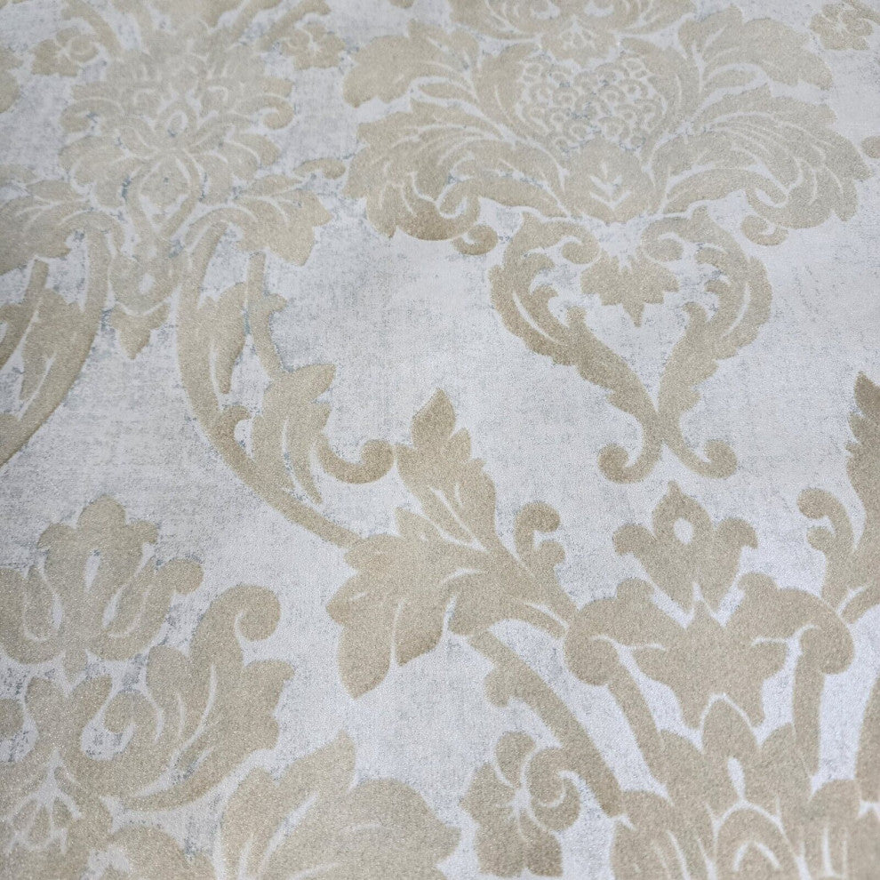 Wallpaper flocking rustic beige Flocked vintage damask velvet wallcoverings roll, Double Roll 57.4 Sq.ft