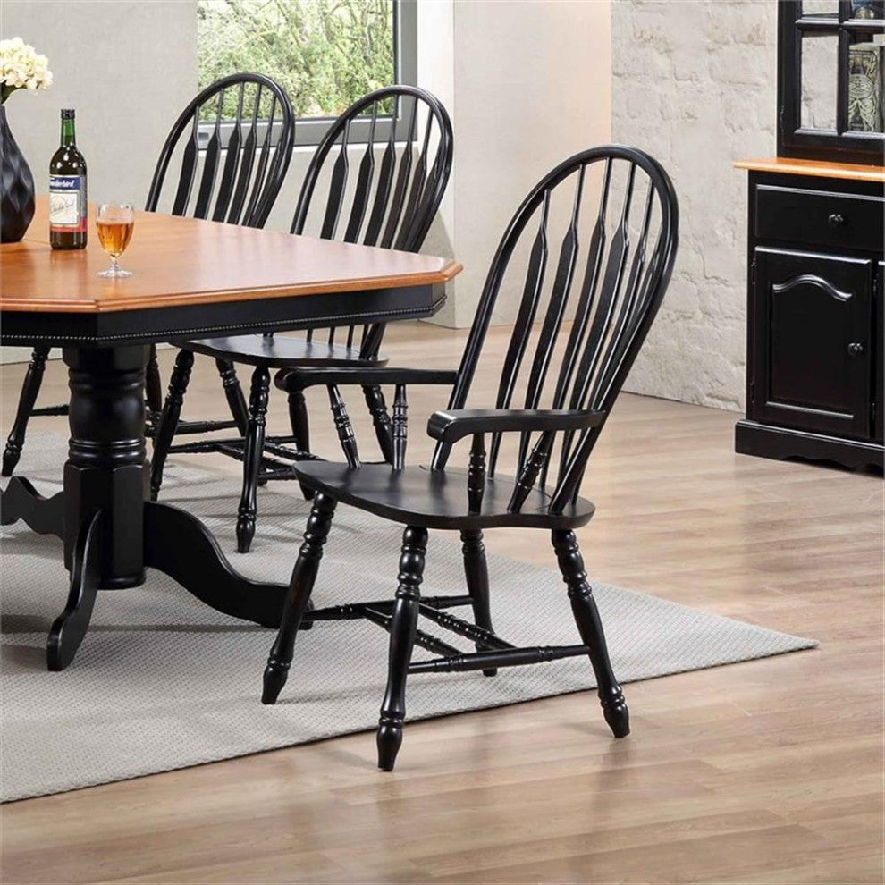 Black Cherry Selections Comfort Dining Chair With Arms, Antique Black Armchair