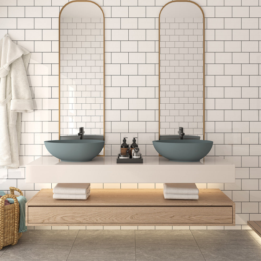 21in Bathroom Egg-shaped Concrete Vessel Sink With Drainer, Blue Ashes