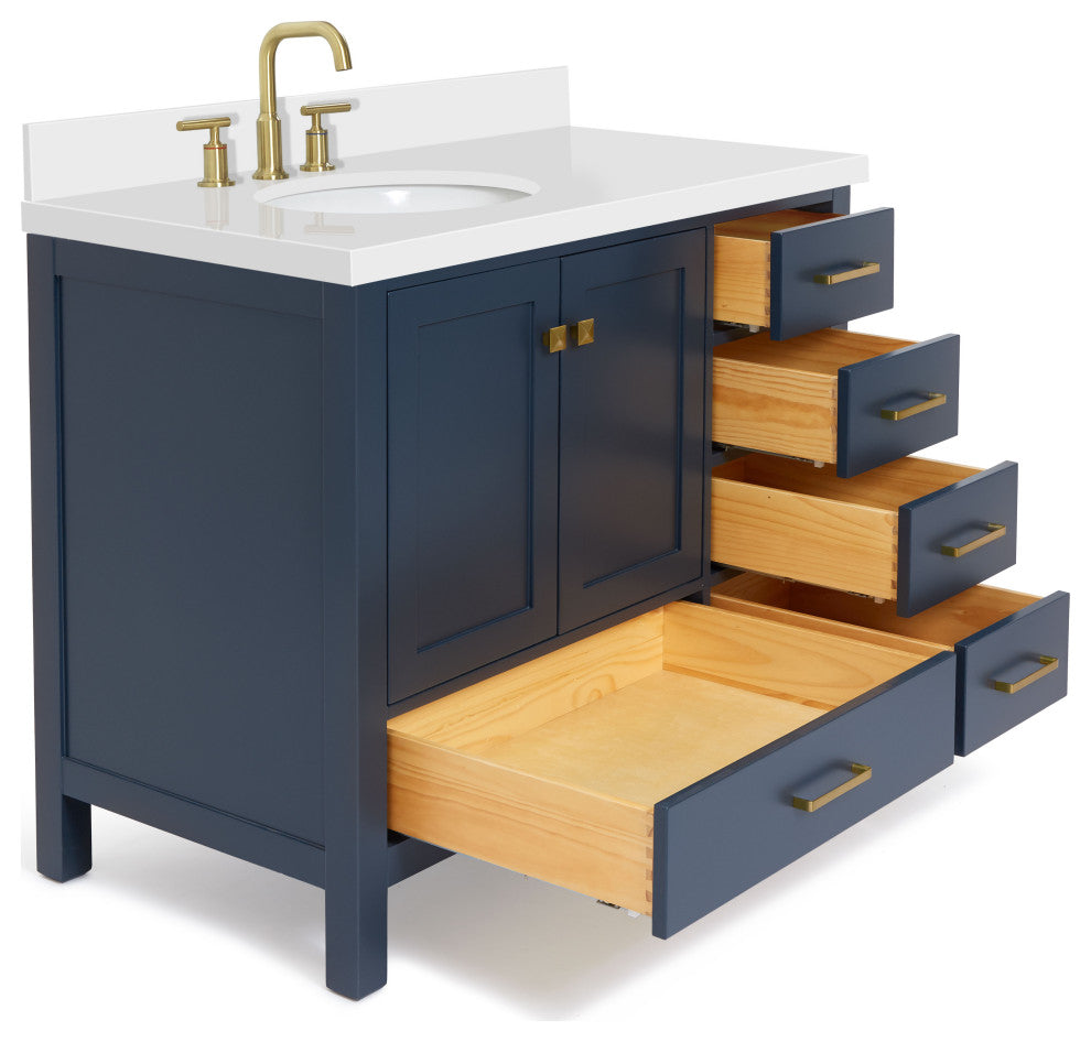 ARIEL Cambridge 43" Left Offset Oval Sink Midnight Blue Vanity Quartz Top
