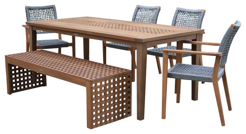 6-Piece Checkerboard Dining Set With Rope Chairs