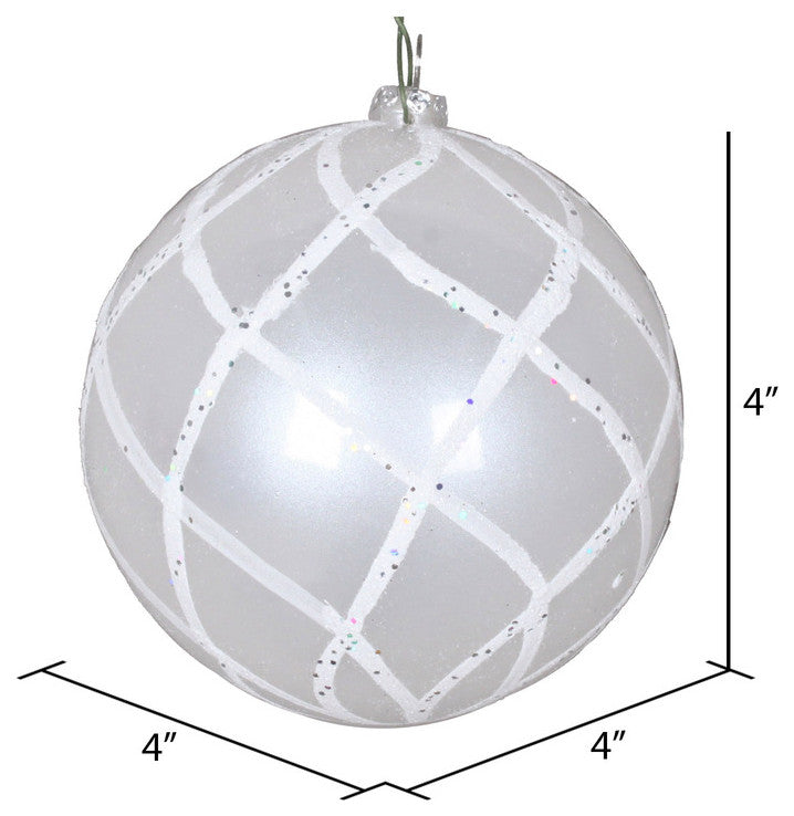 Vickerman Mt198011D 4" White Candy Glitter Net Ball Ornament, 3 Per Bag