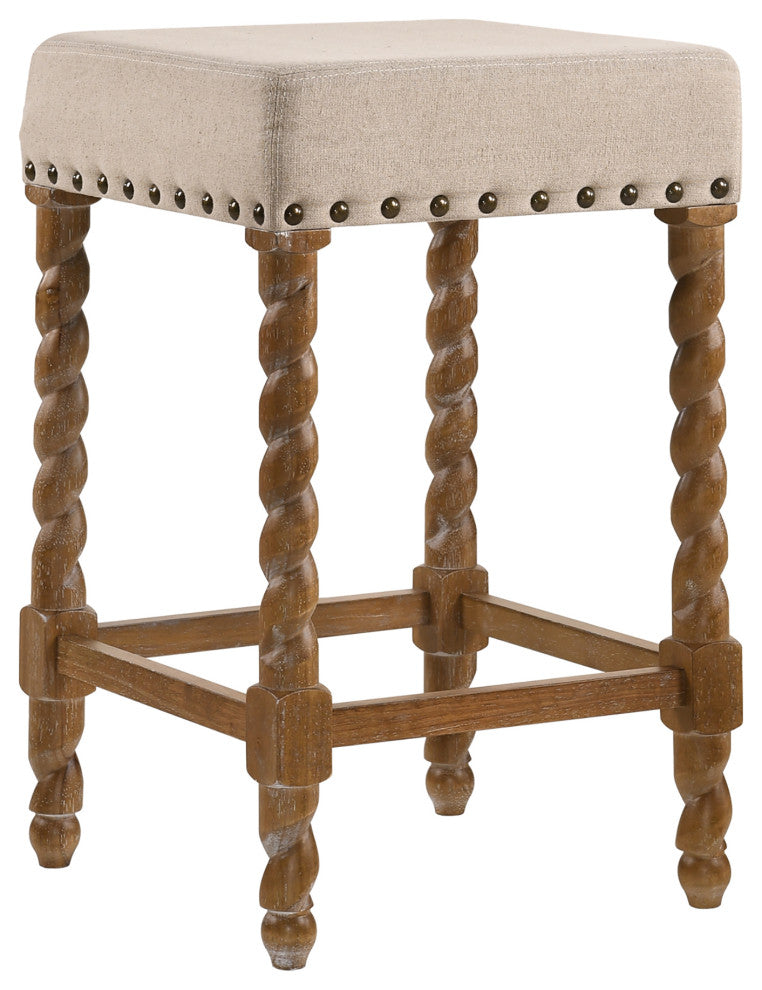 Thomasville Rta Stool 24", Natural Oak and Linen