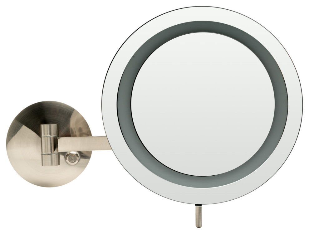 ALFI brand ABM9WLED-BN Brushed Nickel Wall Mount Round 9" Mirror with Light