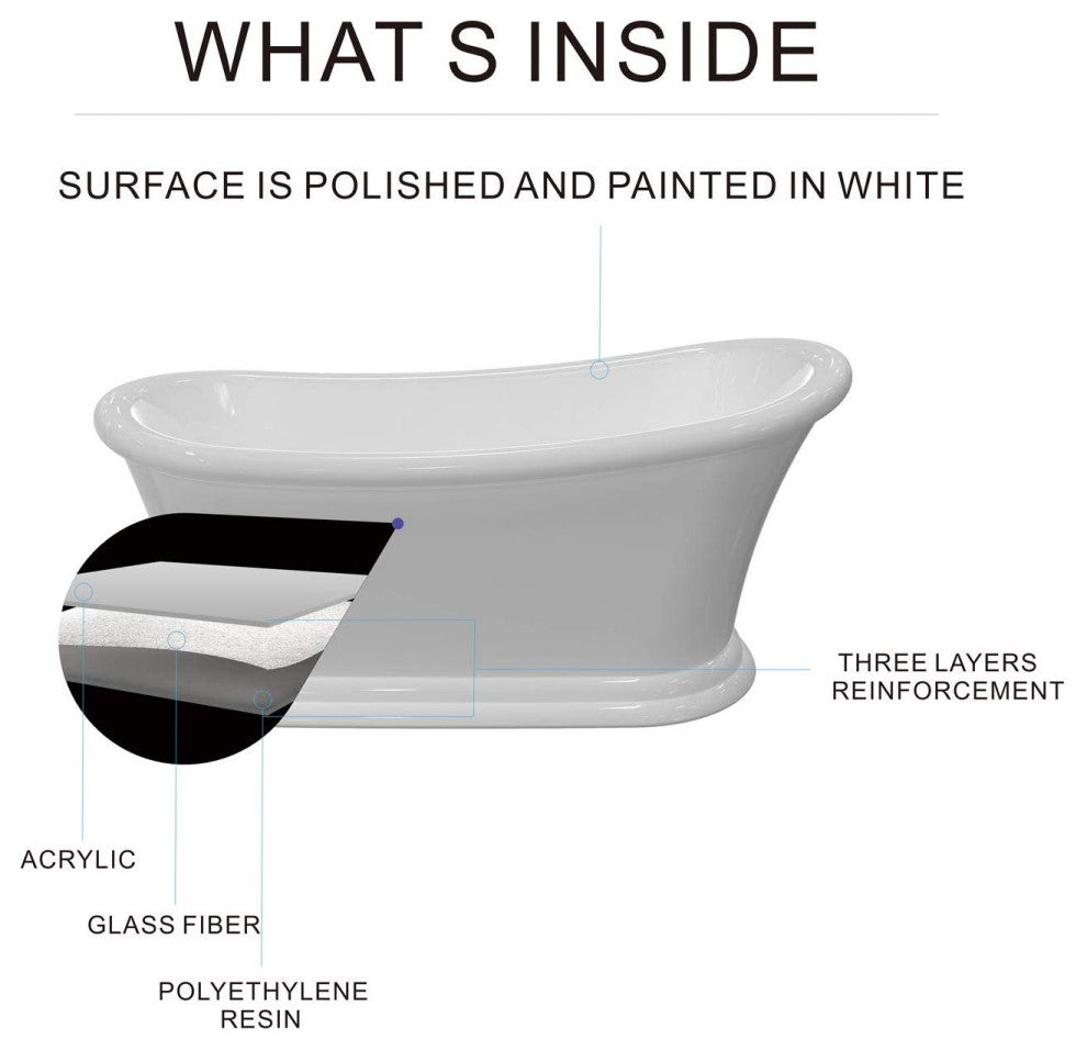 HEATGENE 67" Acrylic Freestanding Bathtub Contemporary Soaking Tub