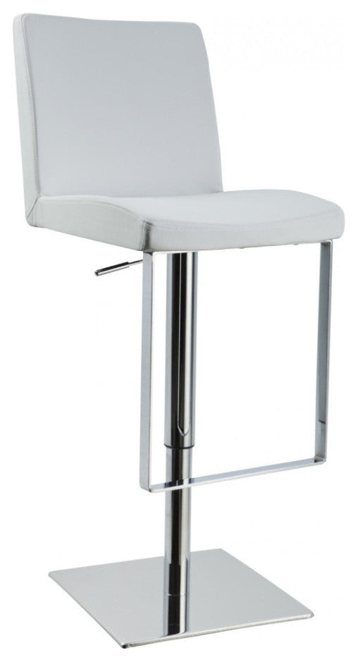 Leatherette Upholstered Bar Stool with U Shaped Footrest and Chrome Base, White