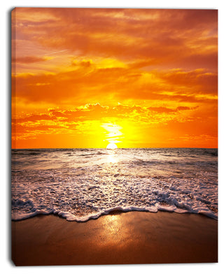 Majestic Sunset with Foaming Waves, Large Seashore Canvas Print, 30"x40"