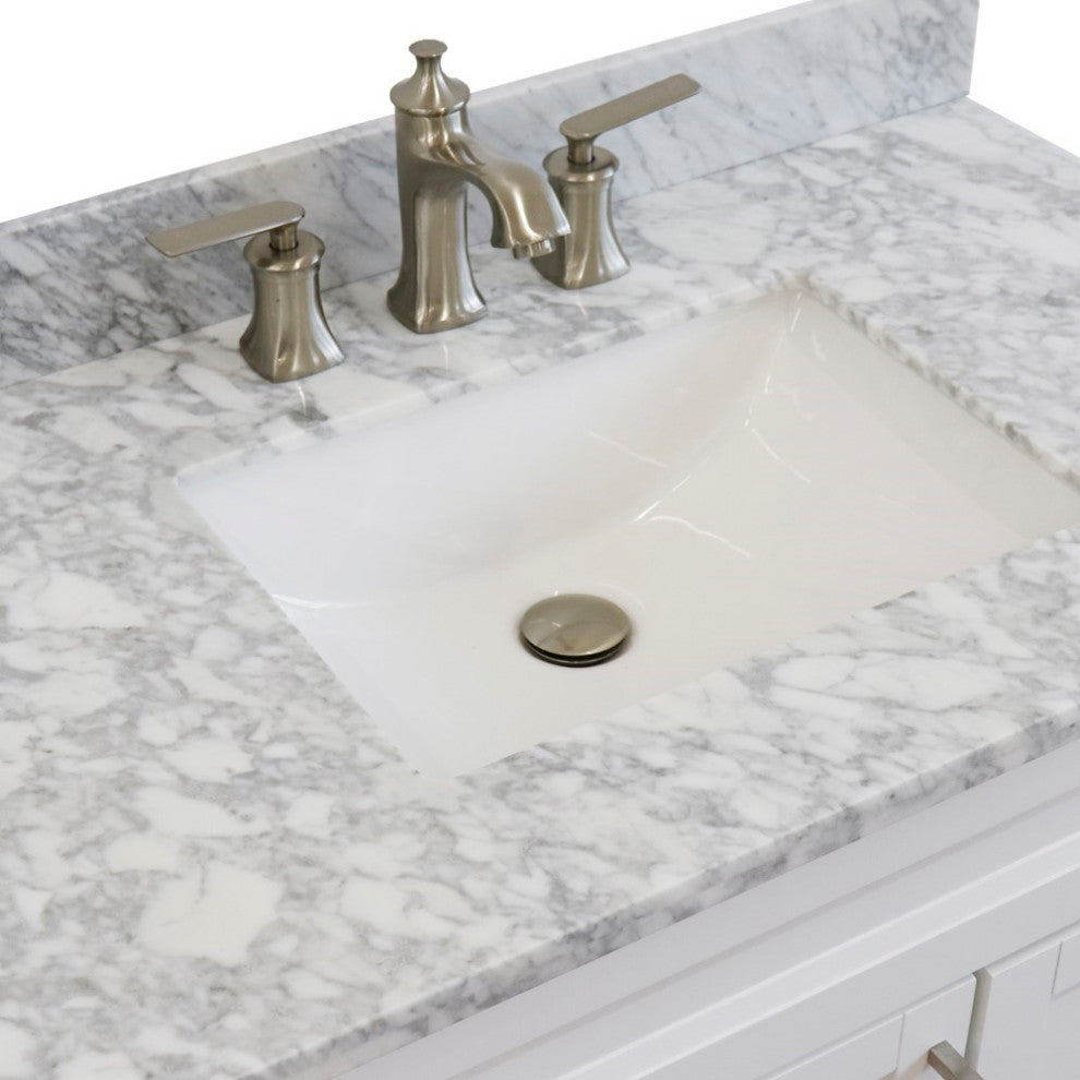 37" Single Sink Vanity, White Finish With White Carrara Marble