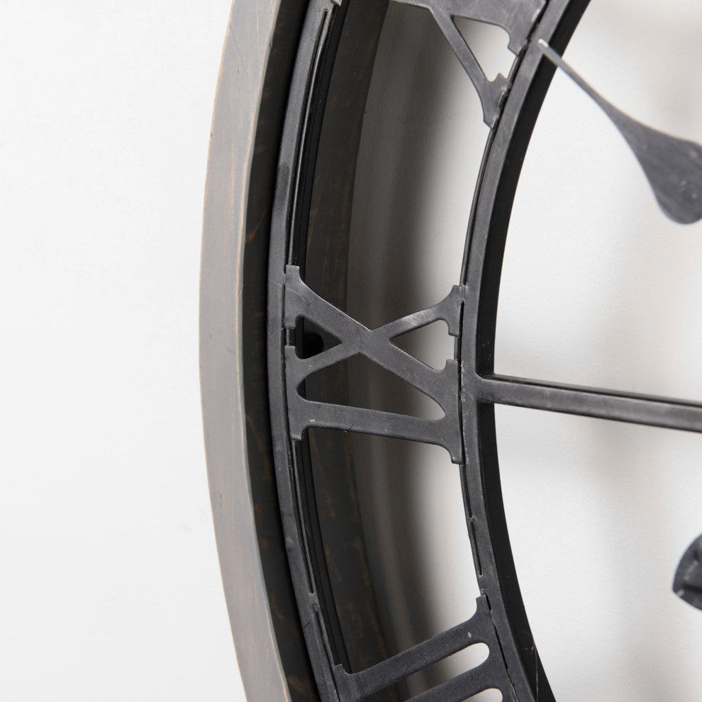 Mething Gray Wood and Black Metal 25" Round Wall Clock