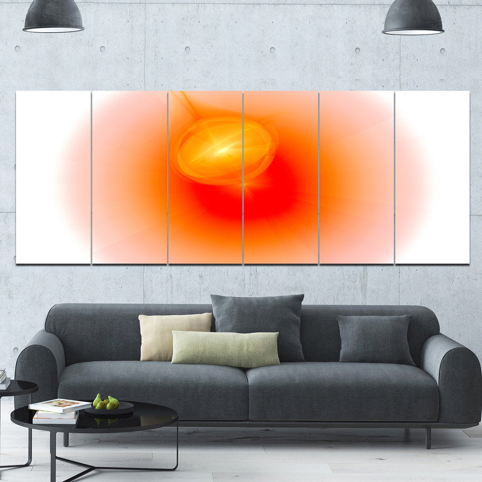 Red Luminous Misty Sphere, Abstract Canvas Art Print, 70"x28", 6 Panels