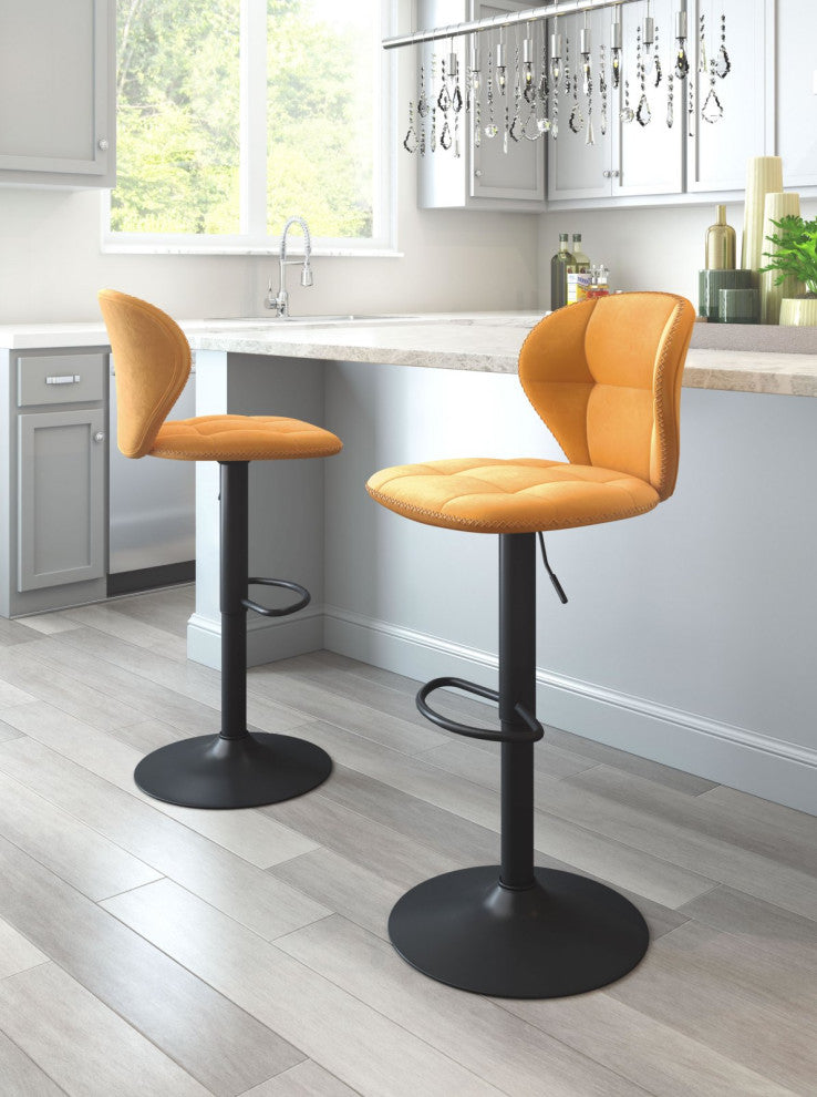 Bar Stool Chair Barstool, Steel Metal, Fabric, Yellow, Black, Cafe Bistro