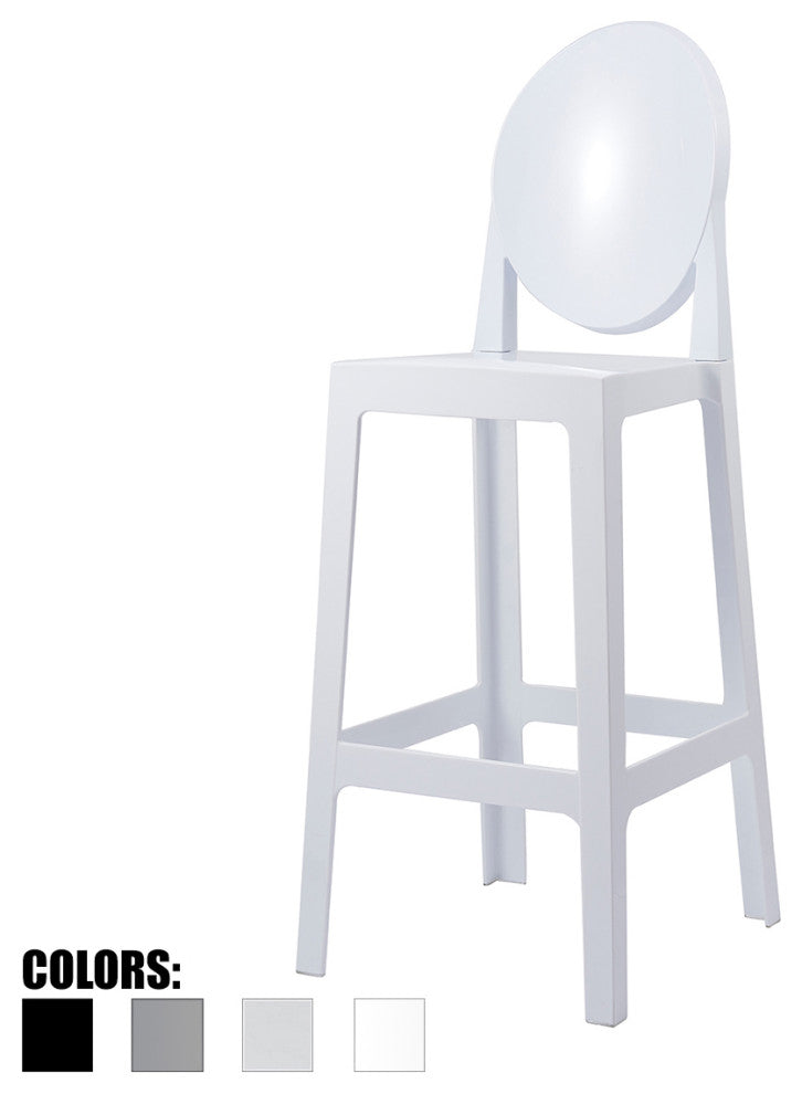 Designer Ghost Style Molded Plastic Bar Height Kitchen Stools For Dining, White, Single Chair