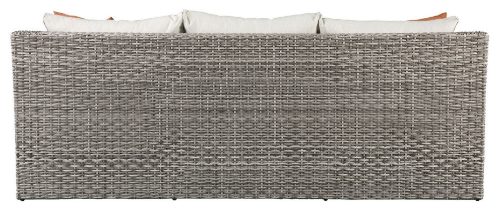 Benzara Metal Convertible Sofa With 2 Ottomans, Beige & Gray, 3-Piece Set