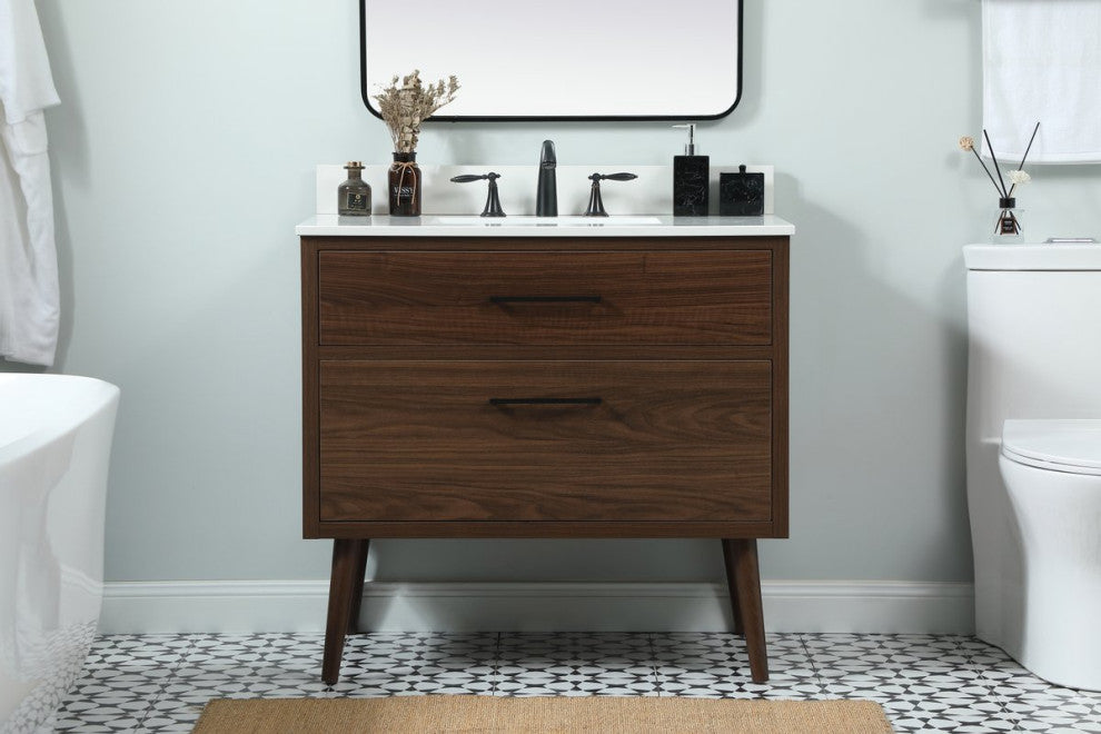 Bella 36" Midcentury Modern Walnut-Light Bathroom Vanity