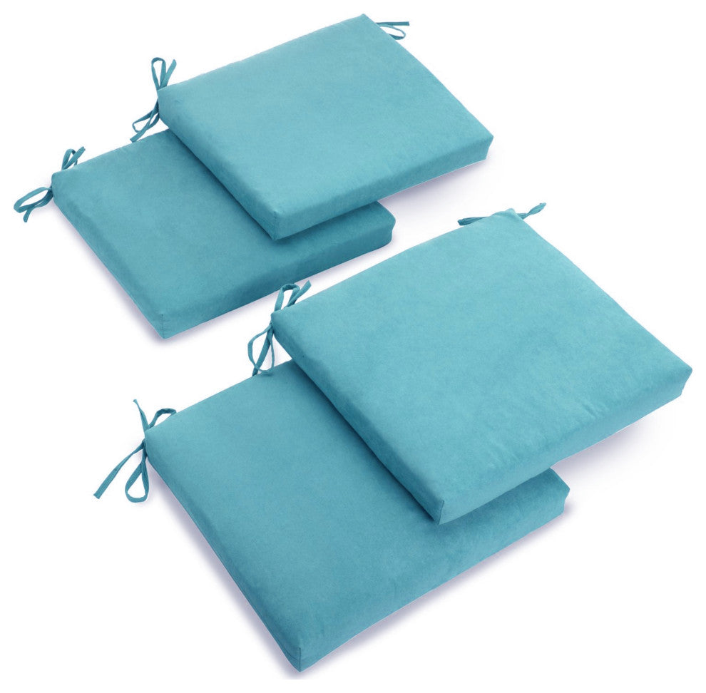 20"X19" Solid Microsuede Chair Cushions, Set of 4, Aqua Blue