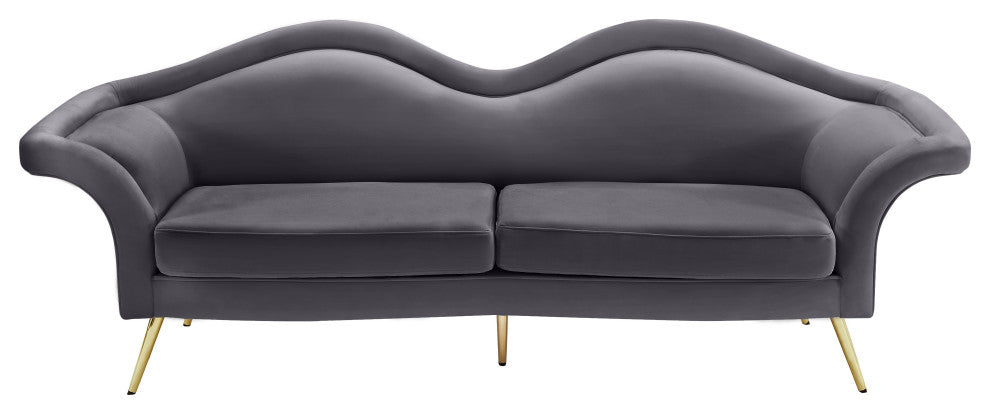 Lips Velvet Upholstered Sofa, Gray